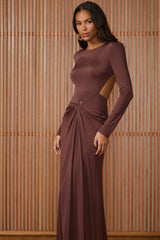 VESTIDO LONGO JOAN ARGOLA COFFEE