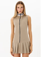 VESTIDO CURTO DE PREGAS GOLA ALTA CINZA