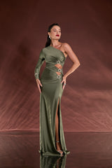 VESTIDO LONGO TRIO FIVELAS VAZADO VERDE OLIVA