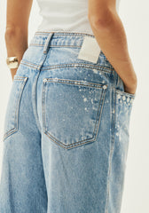 CALÇA JEANS WIDE LEG SUPER HIGH TACHAS BRANCAS