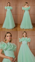 VESTIDO LONGO THASSIA FLORES DECOTE MINT