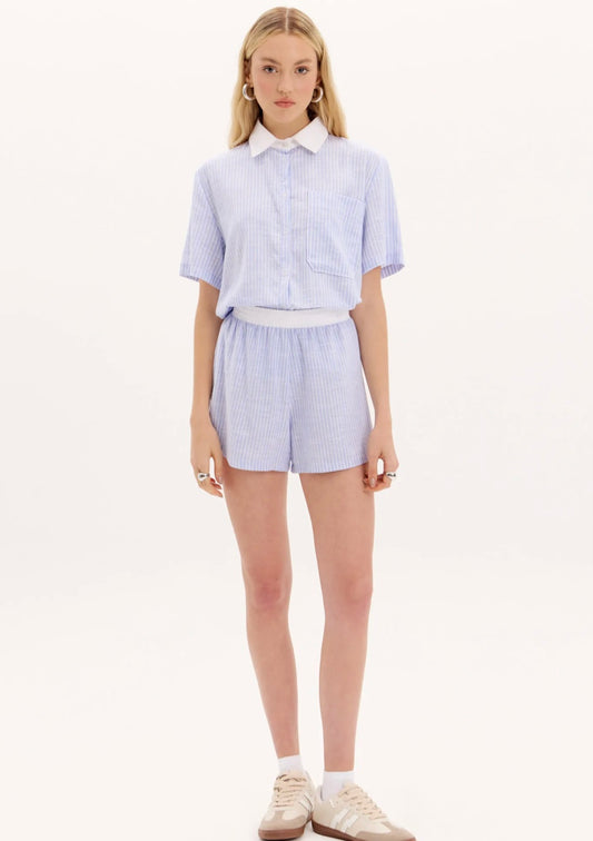 SHORT BOXER AZUL LISTRA BRANCA