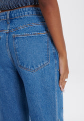 CALCA JEANS WIDE LEG HIGH BORDADA