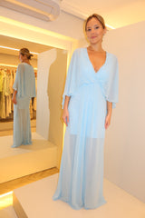 VESTIDO LONGO MANGA AZUL BEBÊ