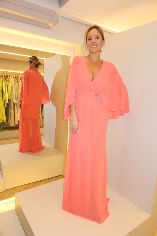 VESTIDO LONGO MANGA LARANJA
