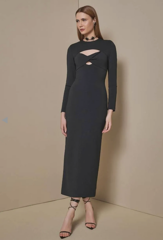 VESTIDO MIDI MANGA LONGA BUSTO TORCIDO STRECH COUTURE