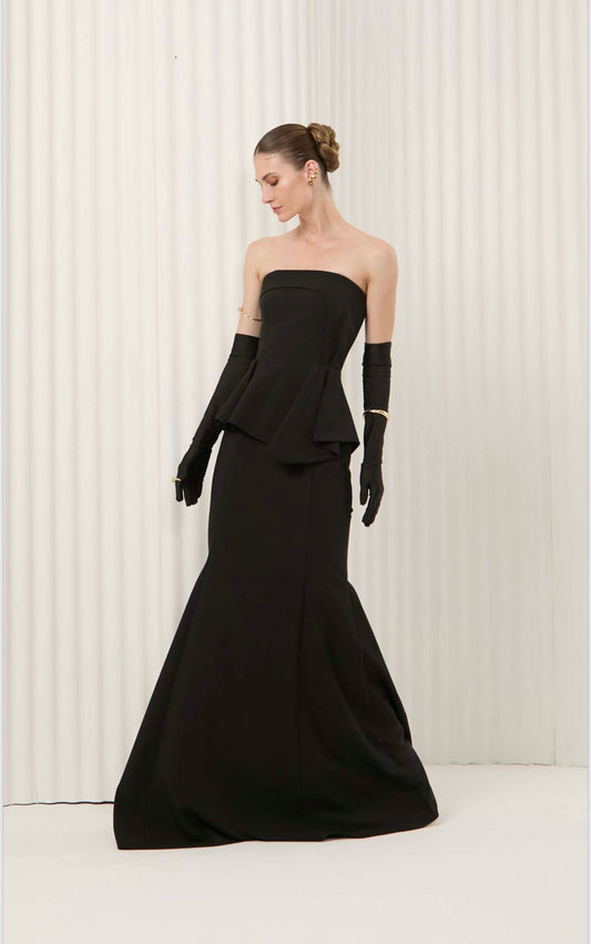 VESTIDO LONGO TOMARA QUE CAIA E PEPLUM PRETO