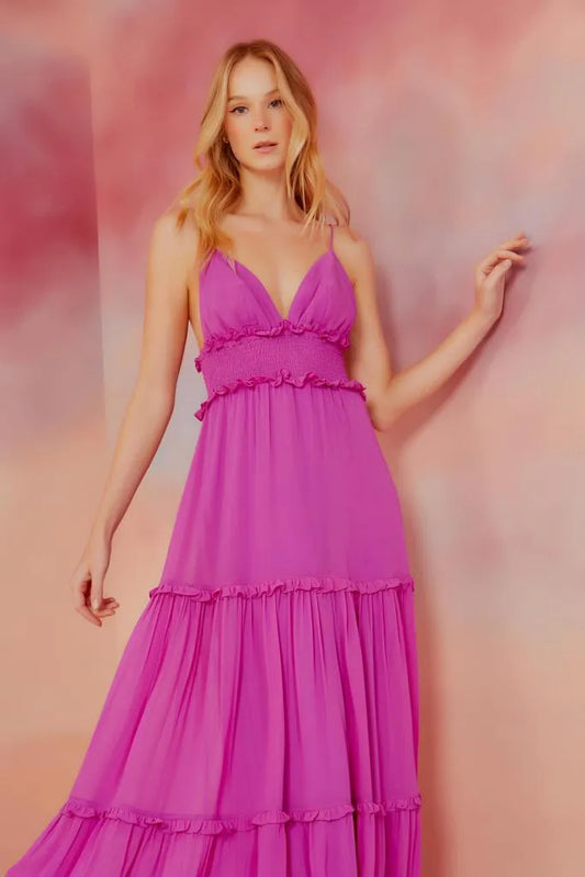 VESTIDO MOUSSELINE PALA LASTEX ALCA ROXO