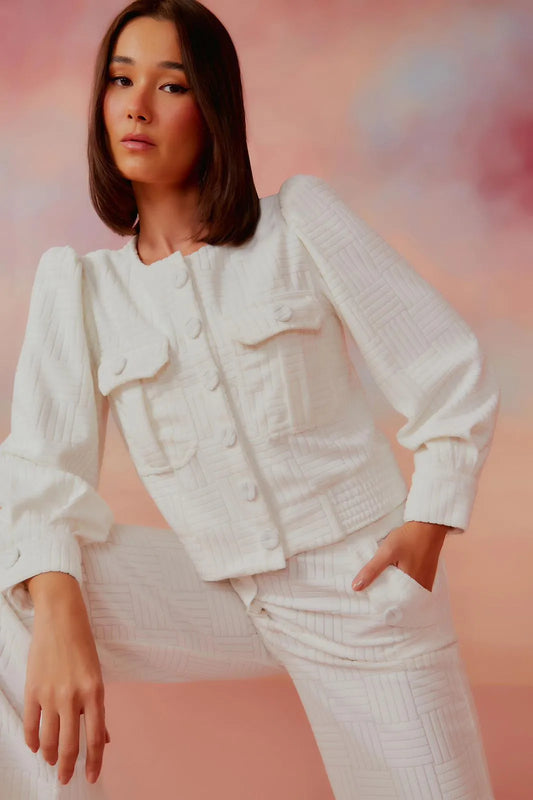 CASACO MALHA LEPONGE ROXO / OFF WHITE