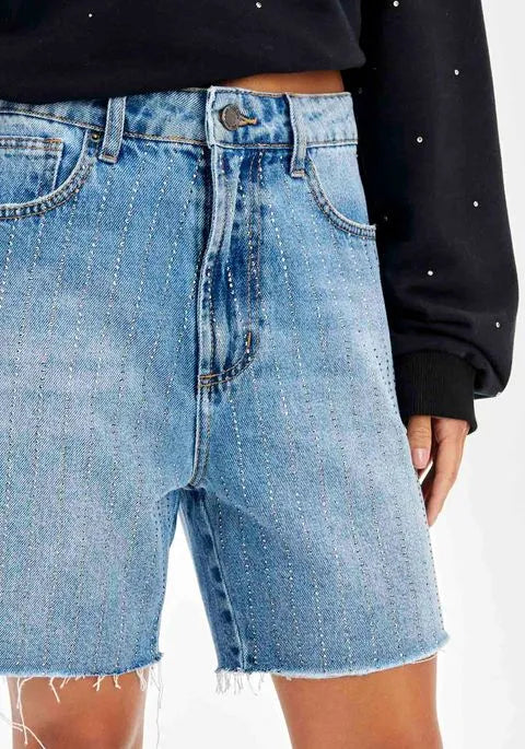 BERMUDA JEANS COMFORT SUPER HIGH BRILHO LAVAGEM MEDIA