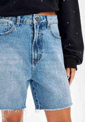 BERMUDA JEANS COMFORT SUPER HIGH BRILHO LAVAGEM MEDIA