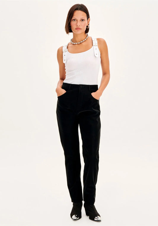 CALCA SKINNY CINTURA ALTA TOQUE AVELUDADO