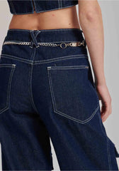 CALCA JEANS WIDE LEG SUPER HIGH PESPONTO BRANCO