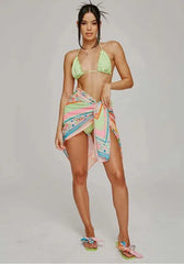 BIQUINI CORTININHA COM FRUFRU LARANJA / VERDE