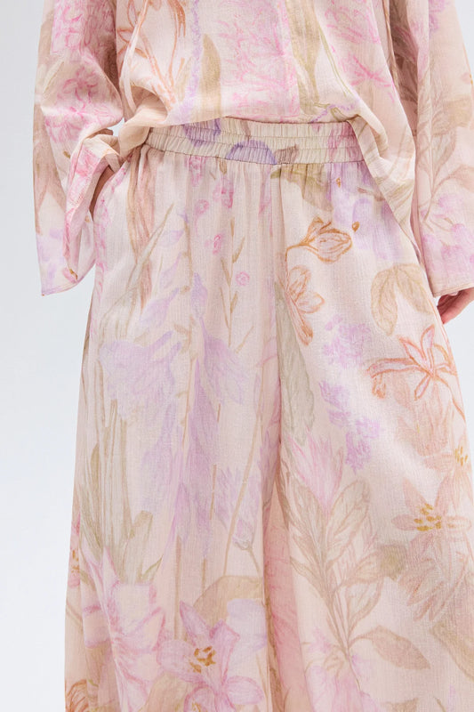 CALÇA PANTALONA ELÁSTICO CÓS ALGODÃO ESTAMPA FLORAL