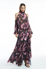 BLUSA OMBRO DE FORA GOLA ALTA COM FAIXA ASSIMÉTRICA PARA AMARRAR