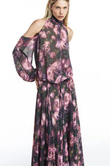 BLUSA OMBRO DE FORA GOLA ALTA COM FAIXA ASSIMÉTRICA PARA AMARRAR