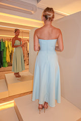 VESTIDO MIDI GODÊ DECOTE CORAÇÃO AZUL CLARO