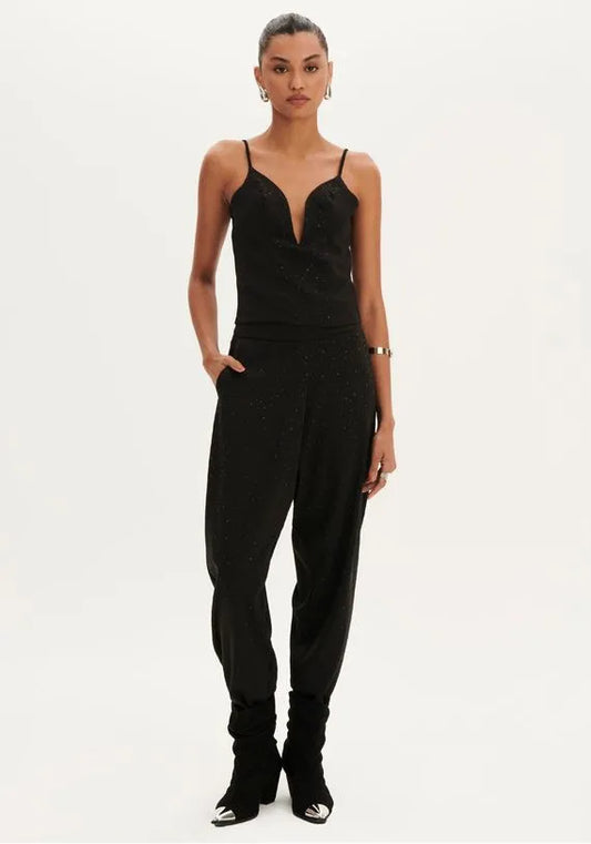 CALÇA JOGGING CINTURA ALTA COM BRILHO / HOTFIX PRETO