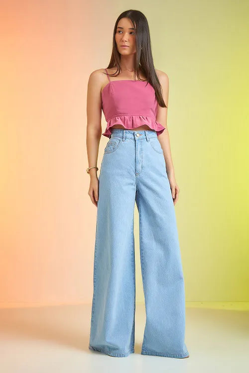 CALCA WIDE LEG DELAVE JEANS CLARO