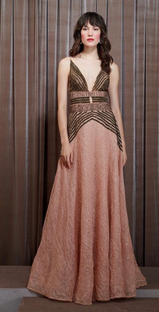 VESTIDO LONGO TELA BORDADA PALA