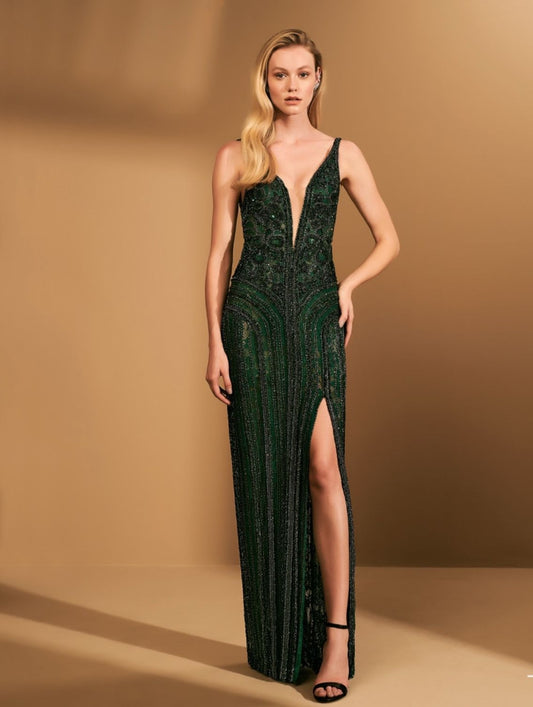 VESTIDO LONGO BORDADO VERDE THAYS TEMPONI