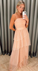 VESTIDO LONGO POÁ PLISSADO AZUL / ROSE MARCELO QUADROS