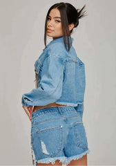 JAQUETA JEANS CROPPED SHINE