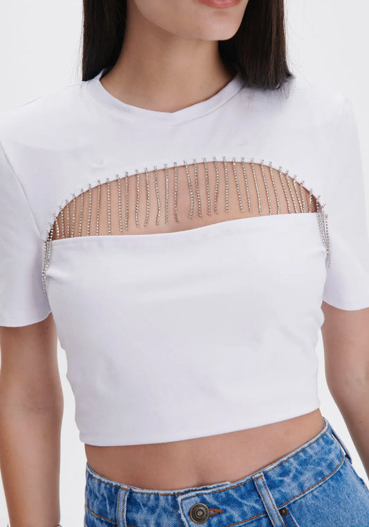 T-SHIRT BABY LOOK COM OMBREIRAS BRANCO/PRETO