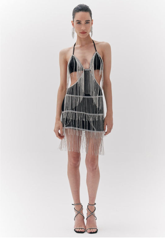 VESTIDO COM FRANJAS PRETO