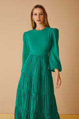 VESTIDO LONGO FRANZIDO VERDE ESMERALDA