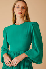 VESTIDO LONGO FRANZIDO VERDE ESMERALDA