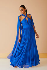 VESTIDO LONGO MANGA CAPA AZUL KLEIN