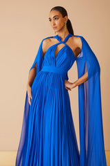 VESTIDO LONGO MANGA CAPA AZUL KLEIN