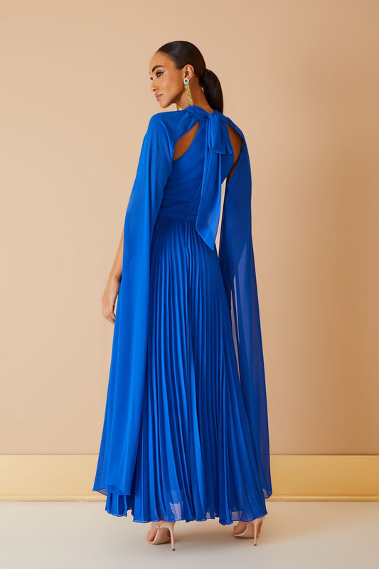 VESTIDO LONGO MANGA CAPA AZUL KLEIN