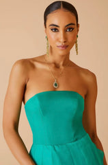 VESTIDO LONGO ORGANZA BABADO VERDE ESMERALDA