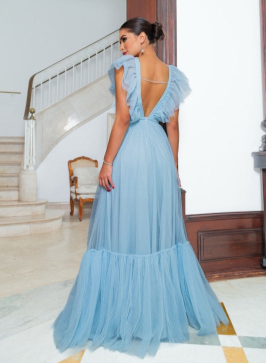 VESTIDO ASTRO LONGO COM JABOUR ALÇA