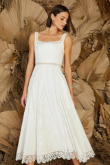 VESTIDO MIDI NESGAS DETALHE RENDA OFF WHITE