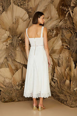 VESTIDO MIDI NESGAS DETALHE RENDA OFF WHITE