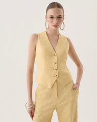 CONJUNTO COLETE CALÇA WIDE LEG BORDADO OASIS