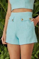 SHORT TWEED BOTAO LAPELA AZUL SERENO