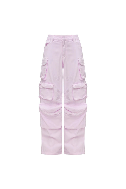 CALÇA CARGO 12 BOLSOS SARJA ROSA CLARA