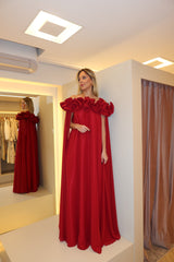 VESTIDO LONGO JABÔ OMBRO A OMBRO VERMELHO