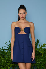 VESTIDO CURTO IRIS BOTÕES FRONTAIS NAVY