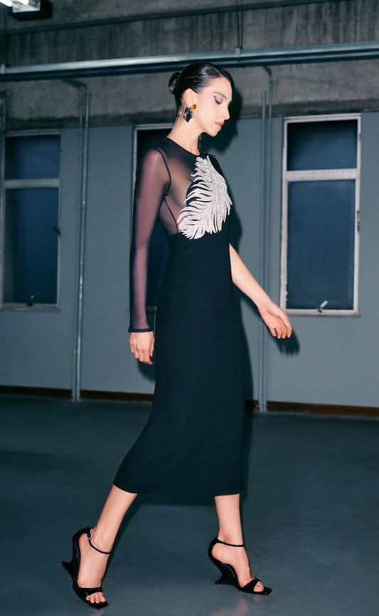 VESTIDO NINO FOLHA BORDADA PRETO