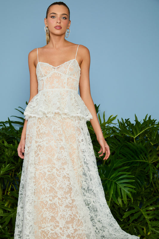 VESTIDO LONGO IVY PEPLUM OFF WHITE