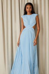 VESTIDO LONGO KARLIE PLISSADO BABY BLUE
