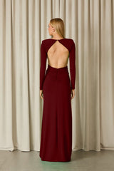 VESTIDO LONGO THAIS ARGOLA DARK RED