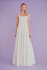 VESTIDO DECOTE NERVURA COM PREGAS OFF WHITE