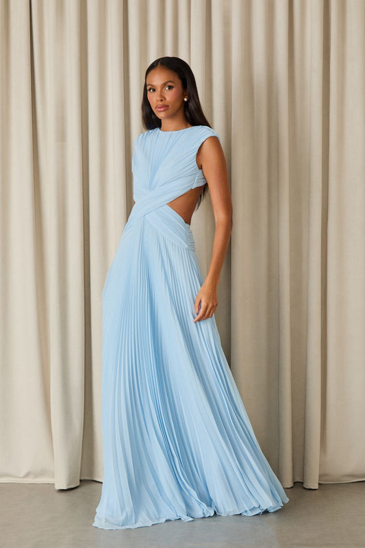 VESTIDO LONGO KARLIE PLISSADO BABY BLUE